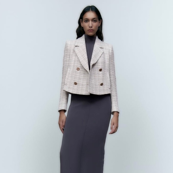 Zara double breasted textured weave jacket - Picture 3 of 7